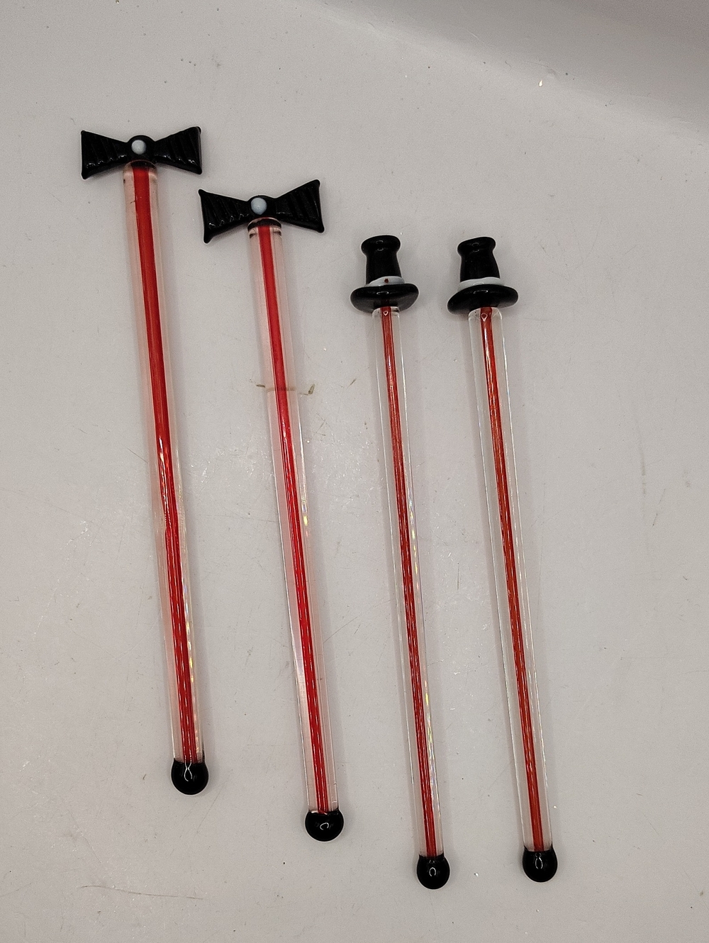 Vintage Blown Glass Top Hat And Bowtie Swizzle Stir Sticks, Set of 4